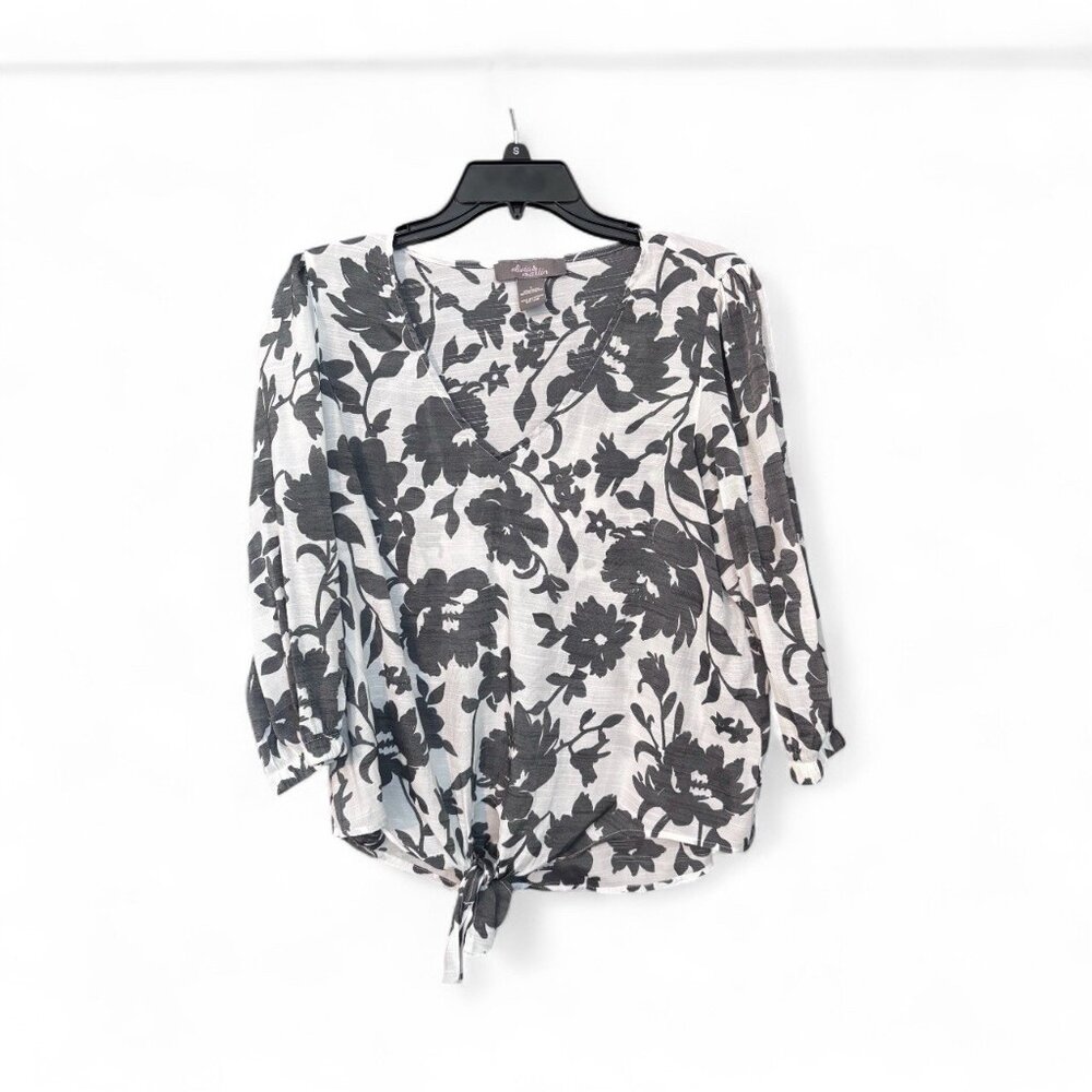 Olivia & Martin Women’s Hi-Lo 3/4 Peasant Sleeves Tie Front Top Size Large